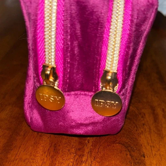 Ipsy Magenta Velvet Cosmetic Pouch with Gold Accents - Picture 2 of 3